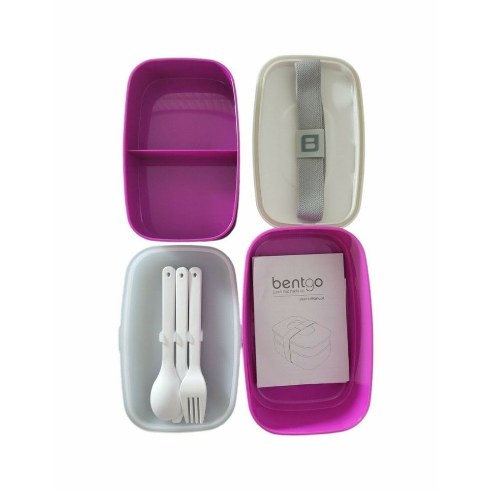 Bento Lunch Box Stackable Strap Dividers Utensils Pink Purple Meal Prep Bentgo